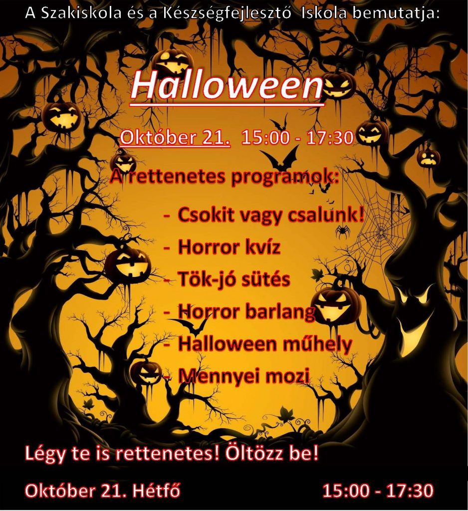 Halloween buli meghívó plakát, 2019 október 21.