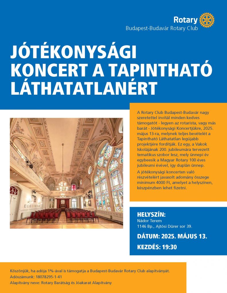 Meghívó a Rotary Club Budapest-Budavár Jótékonysági Koncertjére.