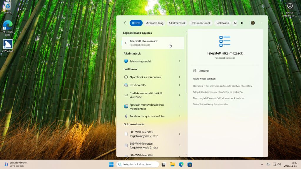 12. ábra: A 2025-ös verzió eltávolításához keressük fel a Gépház / Alkalmazások / Telepített alkalmazások oldalt!