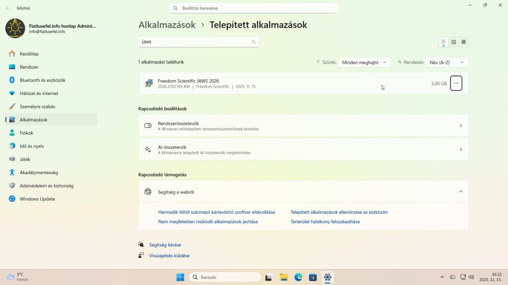 15. ábra: A sikeres eltávolítást a Freedom Scientific JAWS 2025 sor eltűnése jelzi.